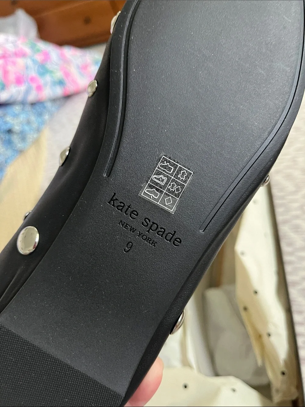 Kate Spade Halo Ballet Flat (Sz 9) Black Studded Leather